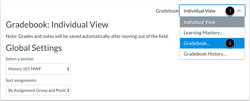 切换至默认评分册 (Switch to Default Gradebook)